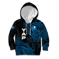 Yap Island Tribal Heritage Kid Hoodie Micronesian Polynesian Tattoo Pattern Blue Black Cultural Art