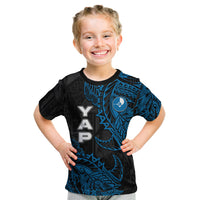 Yap Island Tribal Heritage Kid T Shirt Micronesian Polynesian Tattoo Pattern Blue Black Cultural Art
