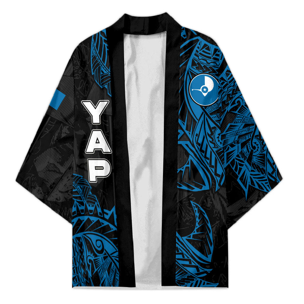 Yap Island Tribal Heritage Kimono Micronesian Polynesian Tattoo Pattern Blue Black Cultural Art