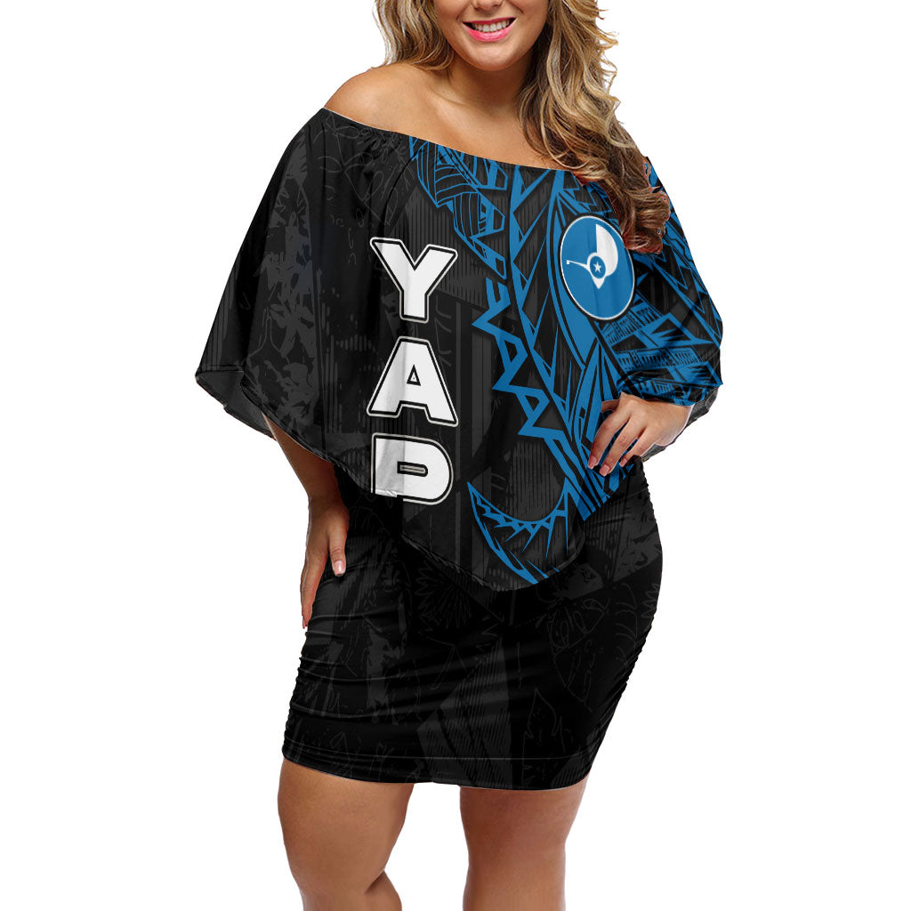 Yap Island Tribal Heritage Off Shoulder Short Dress Micronesian Polynesian Tattoo Pattern Blue Black Cultural Art TS04 Women Black Blue - Polynesian Pride