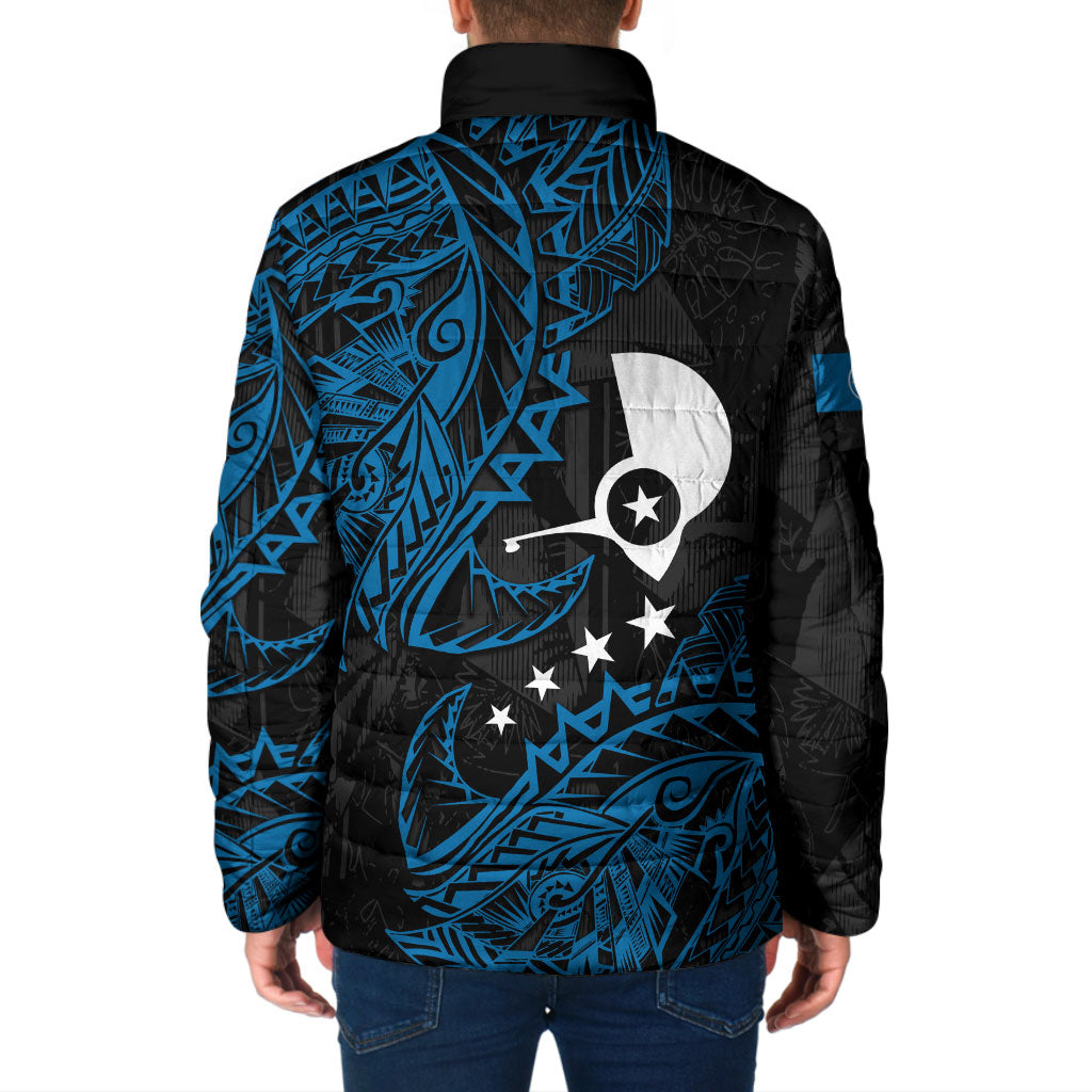Yap Island Tribal Heritage Padded Jacket Micronesian Polynesian Tattoo Pattern Blue Black Cultural Art
