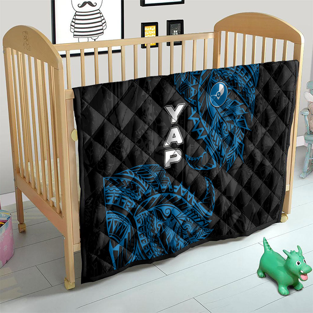 Yap Island Tribal Heritage Quilt Micronesian Polynesian Tattoo Pattern Blue Black Cultural Art