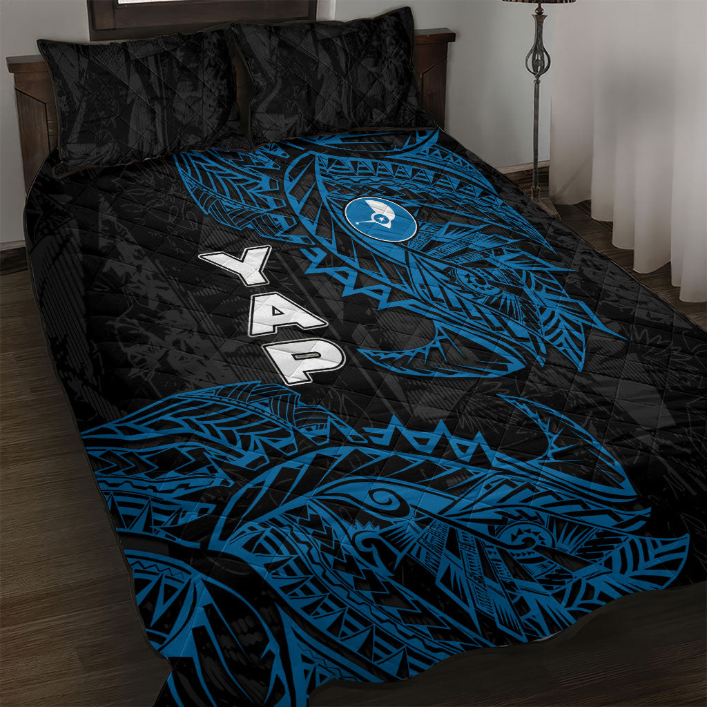 Yap Island Tribal Heritage Quilt Bed Set Micronesian Polynesian Tattoo Pattern Blue Black Cultural Art TS04 Black Blue - Polynesian Pride