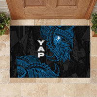 Yap Island Tribal Heritage Rubber Doormat Micronesian Polynesian Tattoo Pattern Blue Black Cultural Art
