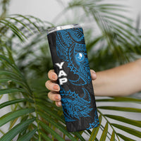 Yap Island Tribal Heritage Skinny Tumbler Micronesian Polynesian Tattoo Pattern Blue Black Cultural Art