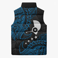 Yap Island Tribal Heritage Sleeveless Puffer Jacket Micronesian Polynesian Tattoo Pattern Blue Black Cultural Art