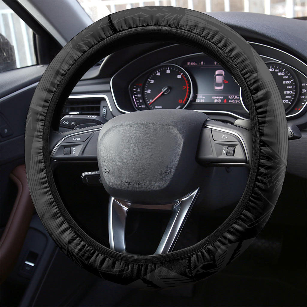 Yap Island Tribal Heritage Steering Wheel Cover Micronesian Polynesian Tattoo Pattern Blue Black Cultural Art