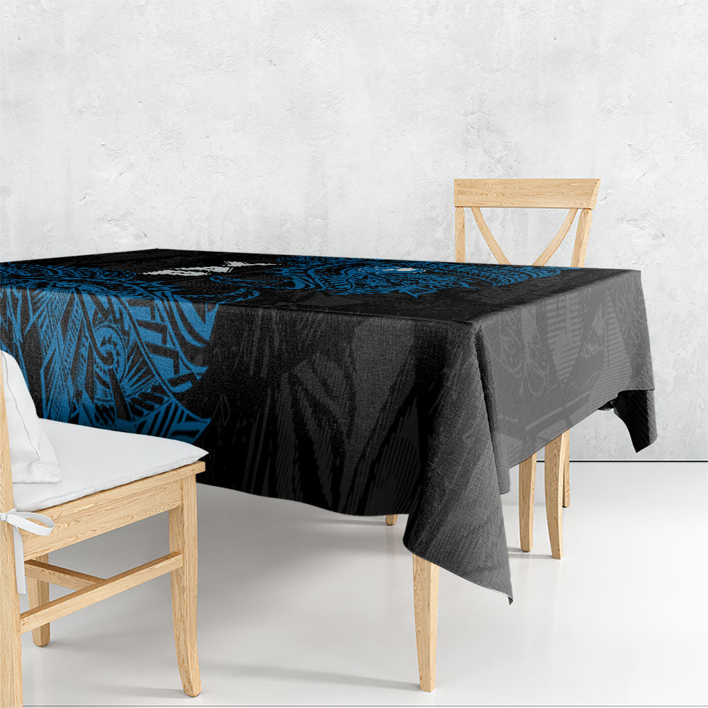 Yap Island Tribal Heritage Tablecloth Micronesian Polynesian Tattoo Pattern Blue Black Cultural Art