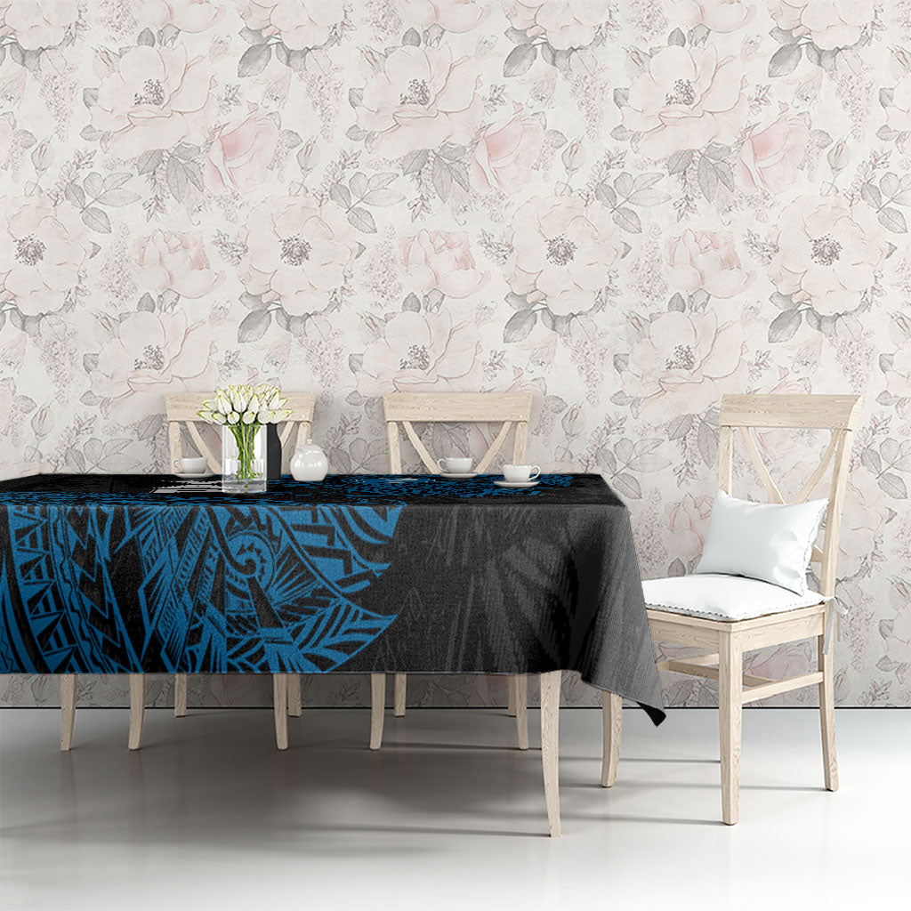 Yap Island Tribal Heritage Tablecloth Micronesian Polynesian Tattoo Pattern Blue Black Cultural Art