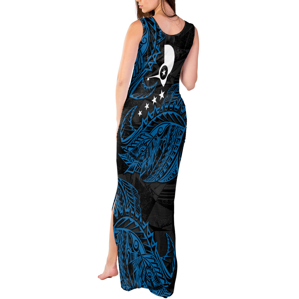 Yap Island Tribal Heritage Tank Maxi Dress Micronesian Polynesian Tattoo Pattern Blue Black Cultural Art