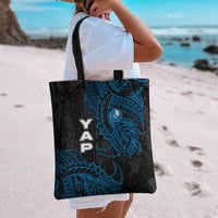 Yap Island Tribal Heritage Tote Bag Micronesian Polynesian Tattoo Pattern Blue Black Cultural Art