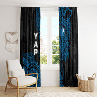 Yap Island Tribal Heritage Window Curtain Micronesian Polynesian Tattoo Pattern Blue Black Cultural Art