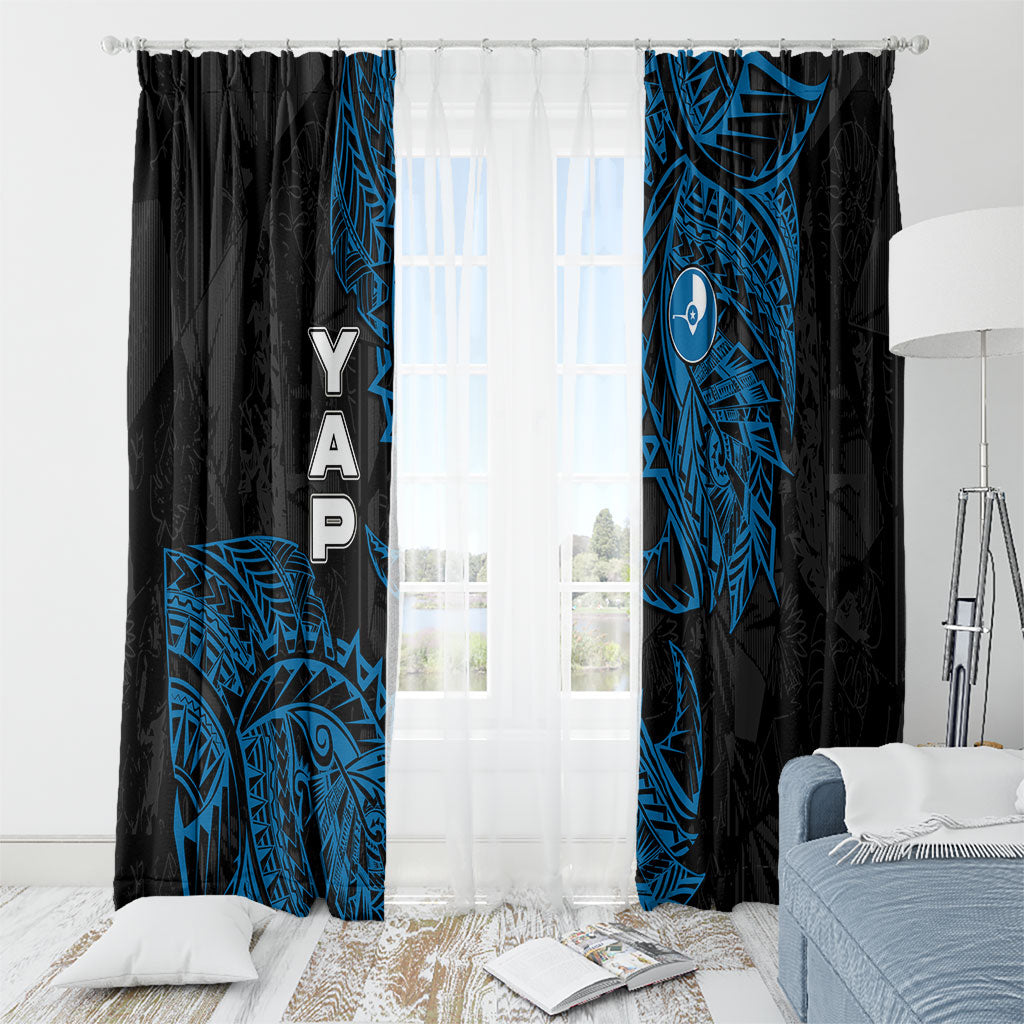 Yap Island Tribal Heritage Window Curtain Micronesian Polynesian Tattoo Pattern Blue Black Cultural Art