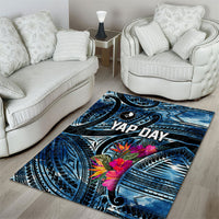 Yap Day Island Floral Tribal Heritage Area Rug Micronesian Hibiscus Pattern Polynesian Tattoo Blue Art
