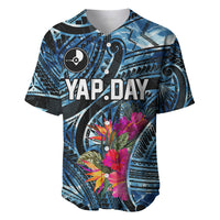 Yap Day Island Floral Tribal Heritage Baseball Jersey Micronesian Hibiscus Pattern Polynesian Tattoo Blue Art