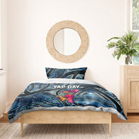 Yap Day Island Floral Tribal Heritage Bedding Set Micronesian Hibiscus Pattern Polynesian Tattoo Blue Art