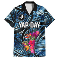 Yap Day Island Floral Tribal Heritage Family Matching Summer Maxi Dress and Hawaiian Shirt Micronesian Hibiscus Pattern Polynesian Tattoo Blue Art