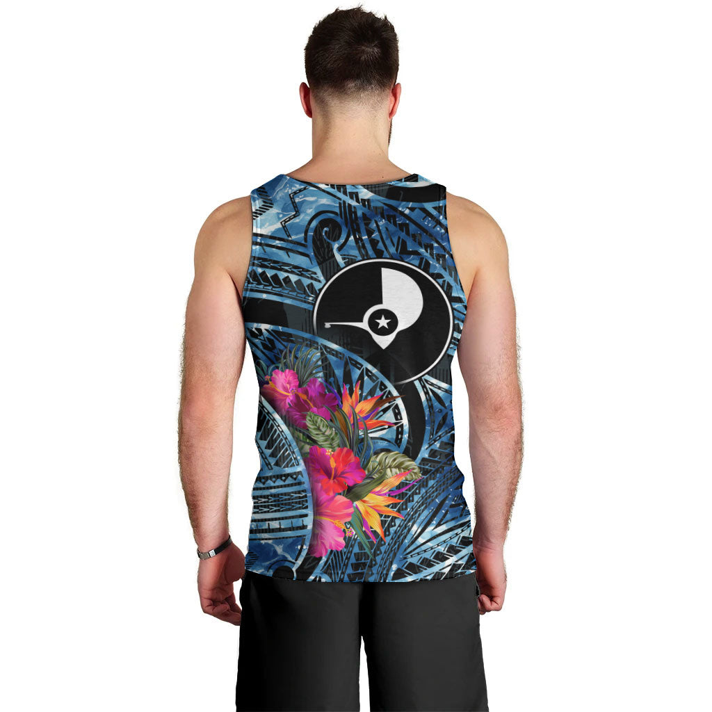Yap Day Island Floral Tribal Heritage Men Tank Top Micronesian Hibiscus Pattern Polynesian Tattoo Blue Art