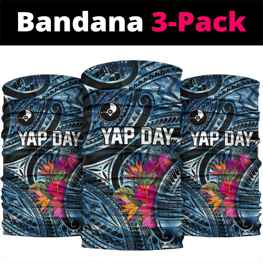 Yap Day Island Floral Tribal Heritage Neck Gaiter Micronesian Hibiscus Pattern Polynesian Tattoo Blue Art