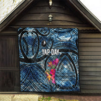 Yap Day Island Floral Tribal Heritage Quilt Micronesian Hibiscus Pattern Polynesian Tattoo Blue Art