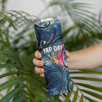 Yap Day Island Floral Tribal Heritage Skinny Tumbler Micronesian Hibiscus Pattern Polynesian Tattoo Blue Art