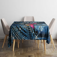 Yap Day Island Floral Tribal Heritage Tablecloth Micronesian Hibiscus Pattern Polynesian Tattoo Blue Art