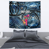 Yap Day Island Floral Tribal Heritage Tapestry Micronesian Hibiscus Pattern Polynesian Tattoo Blue Art