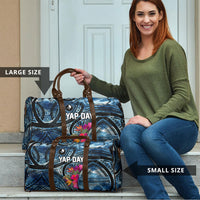 Yap Day Island Floral Tribal Heritage Travel Bag Micronesian Hibiscus Pattern Polynesian Tattoo Blue Art