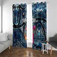 Yap Day Island Floral Tribal Heritage Window Curtain Micronesian Hibiscus Pattern Polynesian Tattoo Blue Art