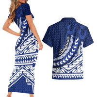 Northern Mariana Islands Saipan Couples Matching Short Sleeve Bodycon Dress and Hawaiian Shirt Polynesian Tribal Pattern - Commonwealth Seal Art