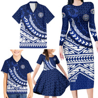 Northern Mariana Islands Saipan Family Matching Long Sleeve Bodycon Dress and Hawaiian Shirt Polynesian Tribal Pattern - Commonwealth Seal Art