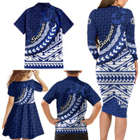 Northern Mariana Islands Saipan Family Matching Long Sleeve Bodycon Dress and Hawaiian Shirt Polynesian Tribal Pattern - Commonwealth Seal Art