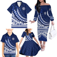 Northern Mariana Islands Saipan Family Matching Off The Shoulder Long Sleeve Dress and Hawaiian Shirt Polynesian Tribal Pattern - Commonwealth Seal Art