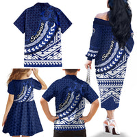 Northern Mariana Islands Saipan Family Matching Off The Shoulder Long Sleeve Dress and Hawaiian Shirt Polynesian Tribal Pattern - Commonwealth Seal Art