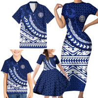 Northern Mariana Islands Saipan Family Matching Short Sleeve Bodycon Dress and Hawaiian Shirt Polynesian Tribal Pattern - Commonwealth Seal Art