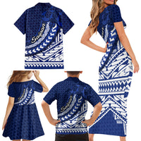 Northern Mariana Islands Saipan Family Matching Short Sleeve Bodycon Dress and Hawaiian Shirt Polynesian Tribal Pattern - Commonwealth Seal Art