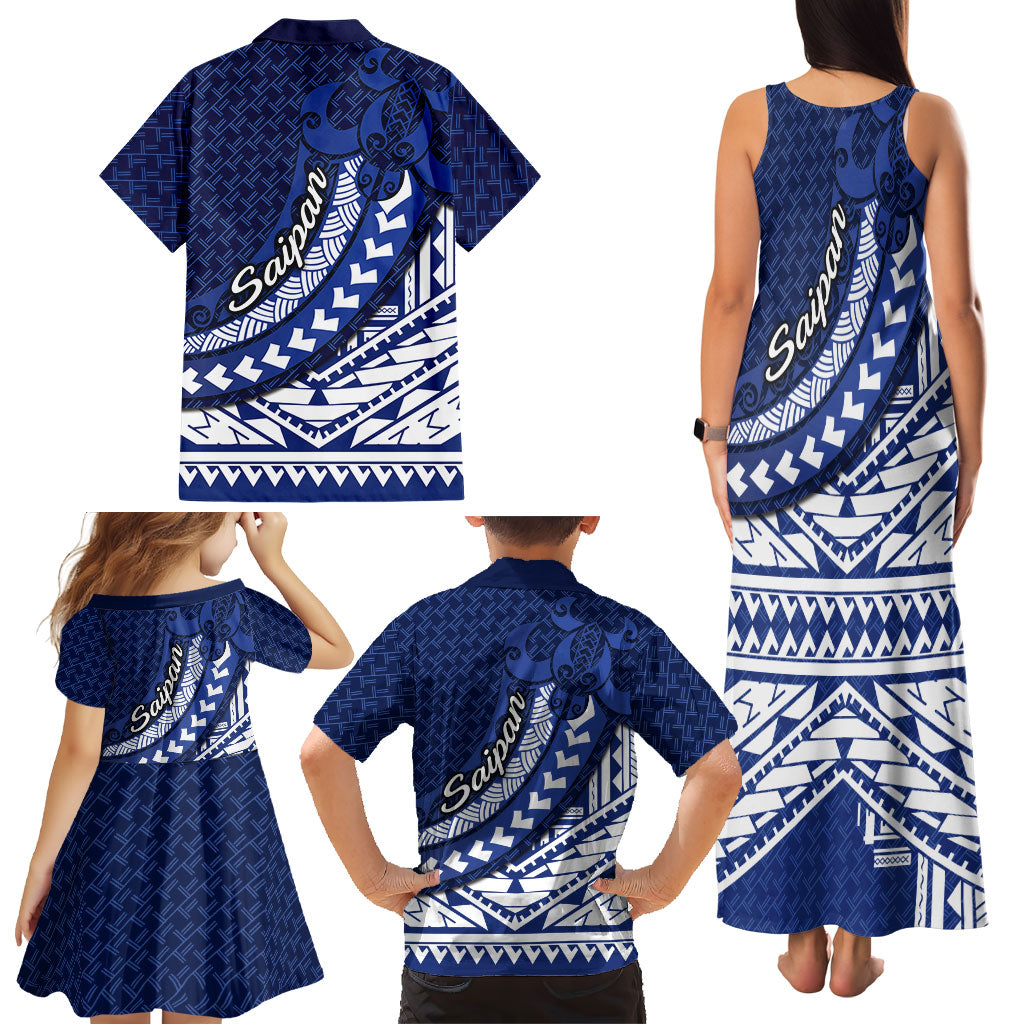 Northern Mariana Islands Saipan Family Matching Tank Maxi Dress and Hawaiian Shirt Polynesian Tribal Pattern - Commonwealth Seal Art