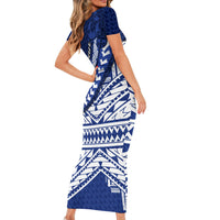 Northern Mariana Islands Saipan Short Sleeve Bodycon Dress Polynesian Tribal Pattern - Commonwealth Seal Art TS04 - Polynesian Pride