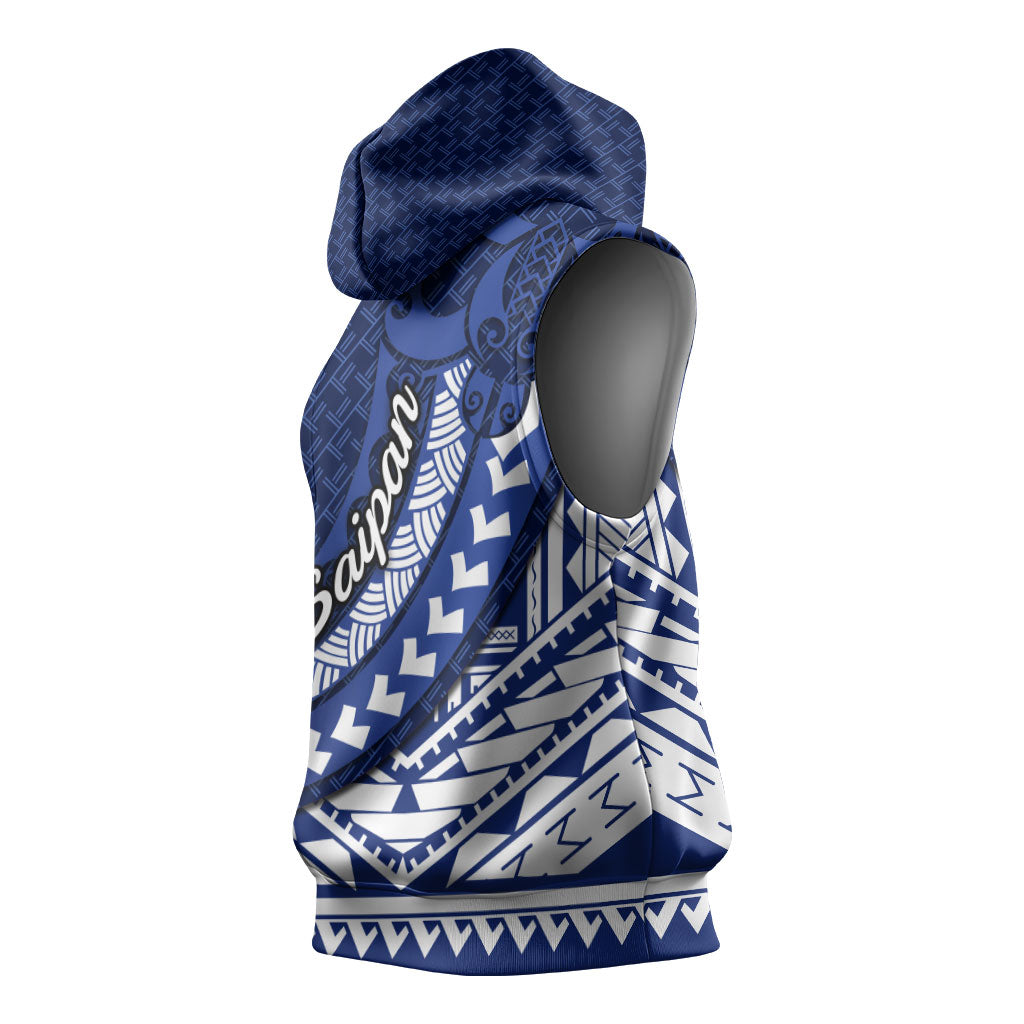 Northern Mariana Islands Saipan Sleeveless Hoodie Polynesian Tribal Pattern - Commonwealth Seal Art TS04 - Polynesian Pride