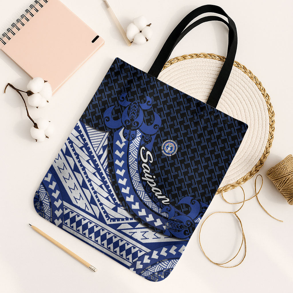 Northern Mariana Islands Saipan Tote Bag Polynesian Tribal Pattern - Commonwealth Seal Art