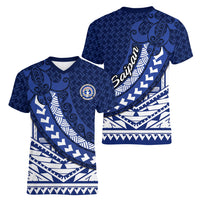 Northern Mariana Islands Saipan Women V-Neck T-Shirt Polynesian Tribal Pattern - Commonwealth Seal Art