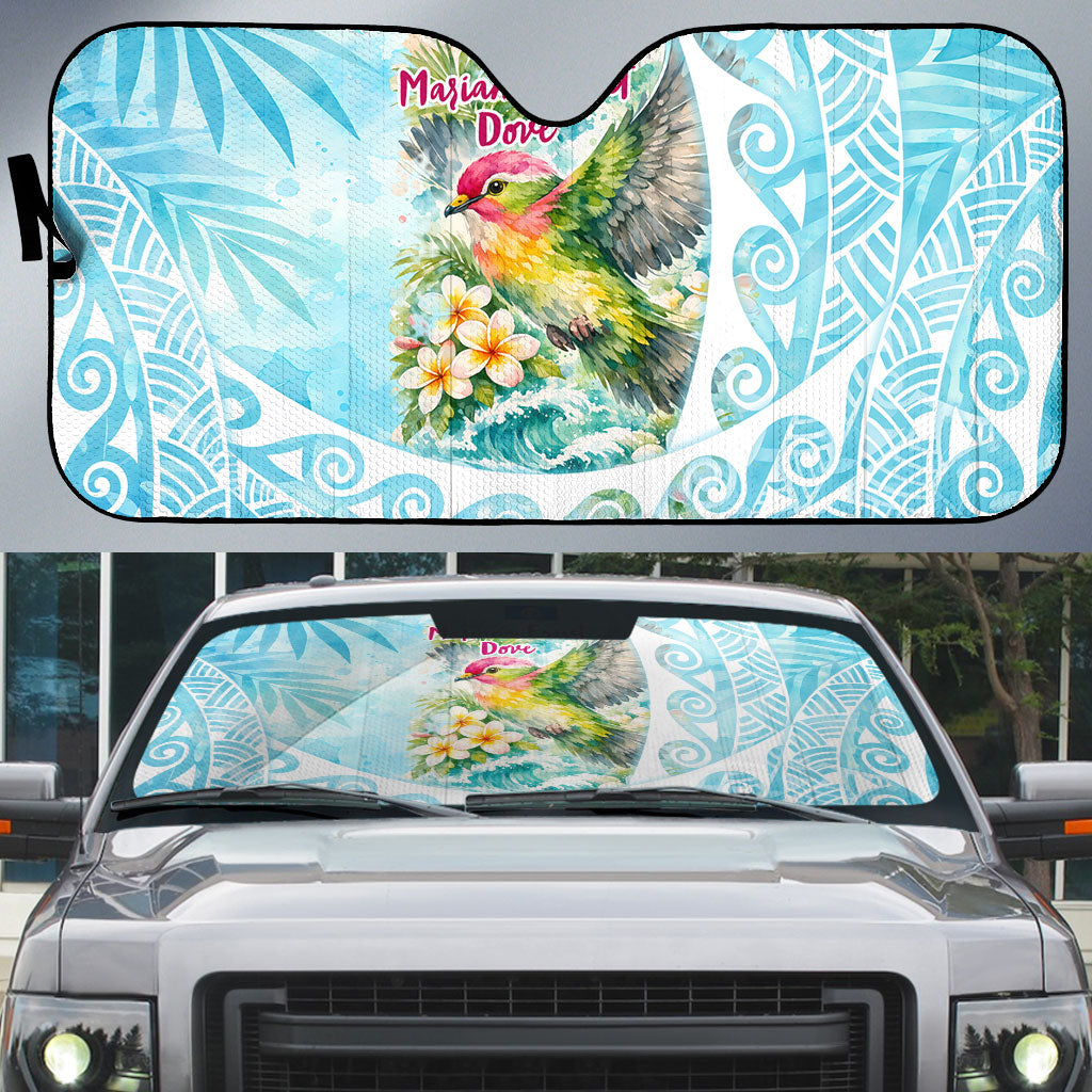 Saipan CMNI Auto Sun Shade Polynesian Northern Mariana Islands Fruit Dove Watercolor