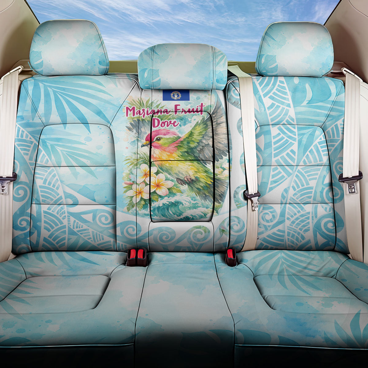 Saipan CMNI Back Car Seat Cover Polynesian Northern Mariana Islands Fruit Dove Watercolor TS04 One Size Blue White - Polynesian Pride