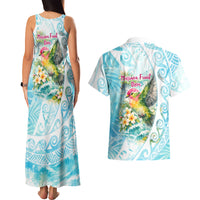 Saipan CMNI Couples Matching Tank Maxi Dress and Hawaiian Shirt Polynesian Northern Mariana Islands Fruit Dove Watercolor