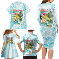 Saipan CMNI Family Matching Long Sleeve Bodycon Dress and Hawaiian Shirt Polynesian Northern Mariana Islands Fruit Dove Watercolor