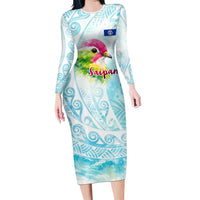 Saipan CMNI Family Matching Long Sleeve Bodycon Dress and Hawaiian Shirt Polynesian Northern Mariana Islands Fruit Dove Watercolor