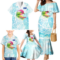 Saipan CMNI Family Matching Mermaid Dress and Hawaiian Shirt Polynesian Northern Mariana Islands Fruit Dove Watercolor