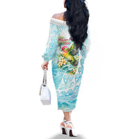 Saipan CMNI Family Matching Off The Shoulder Long Sleeve Dress and Hawaiian Shirt Polynesian Northern Mariana Islands Fruit Dove Watercolor