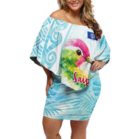 Saipan CMNI Family Matching Off Shoulder Short Dress and Hawaiian Shirt Polynesian Northern Mariana Islands Fruit Dove Watercolor