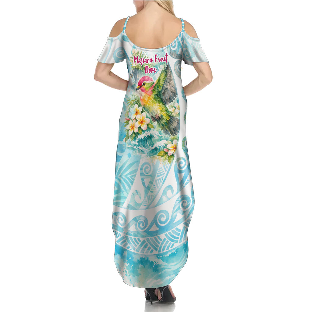 Saipan CMNI Family Matching Summer Maxi Dress and Hawaiian Shirt Polynesian Northern Mariana Islands Fruit Dove Watercolor